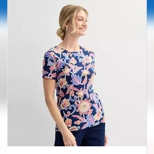 Croft & Barrow Essential Crewneck Tee Color: Navy Artisan Blooms Size: L (EUC)